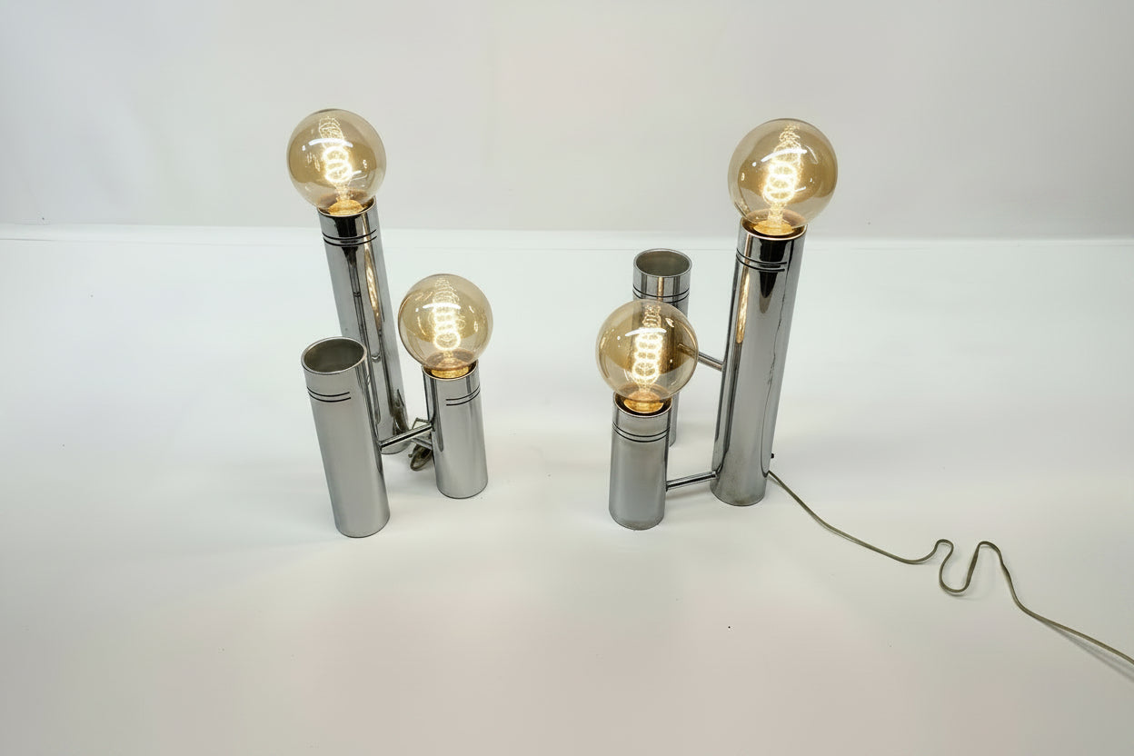 1960s Modernist Chrome Column Table Lamp 3 Bulb