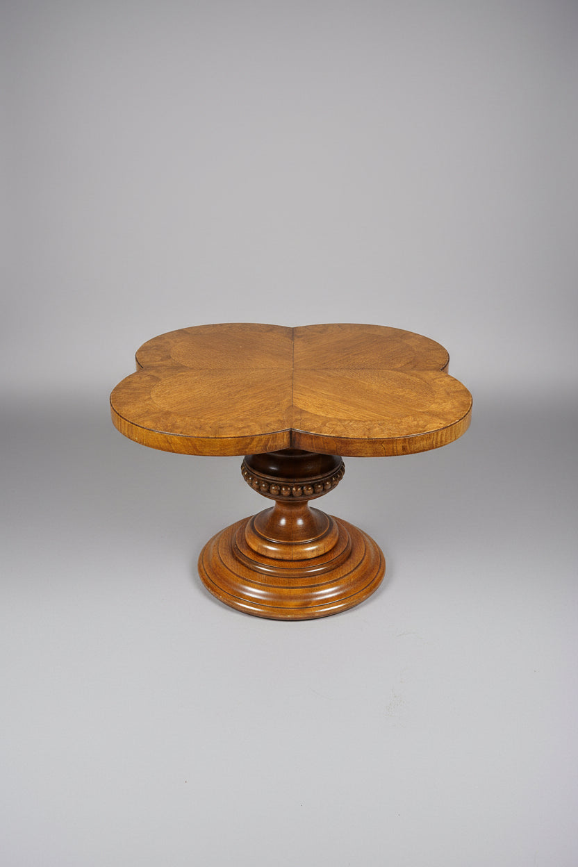 Burl Clover Top Side Table with Turned Ornate Base