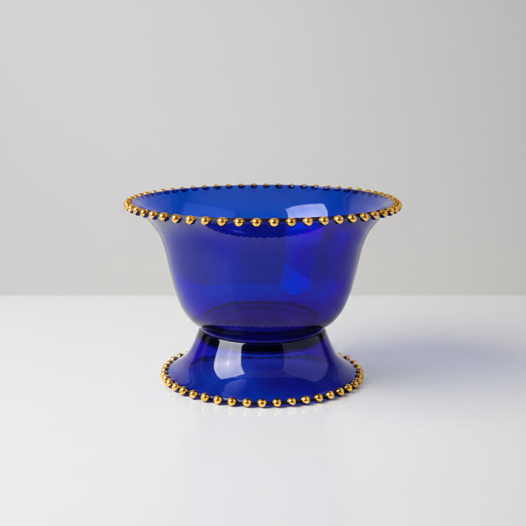 Vintage Federal Blue Glass & Gold Hobknob Punch bowl set