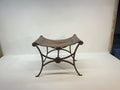 19th Century Antique Italian Leather and Wrought Iron Curule Stool