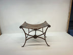 19th Century Antique Italian Leather and Wrought Iron Curule Stool