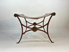 19th Century Antique Italian Leather and Wrought Iron Curule Stool