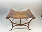 19th Century Antique Italian Leather and Wrought Iron Curule Stool