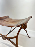19th Century Antique Italian Leather and Wrought Iron Curule Stool