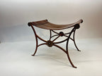 19th Century Antique Italian Leather and Wrought Iron Curule Stool
