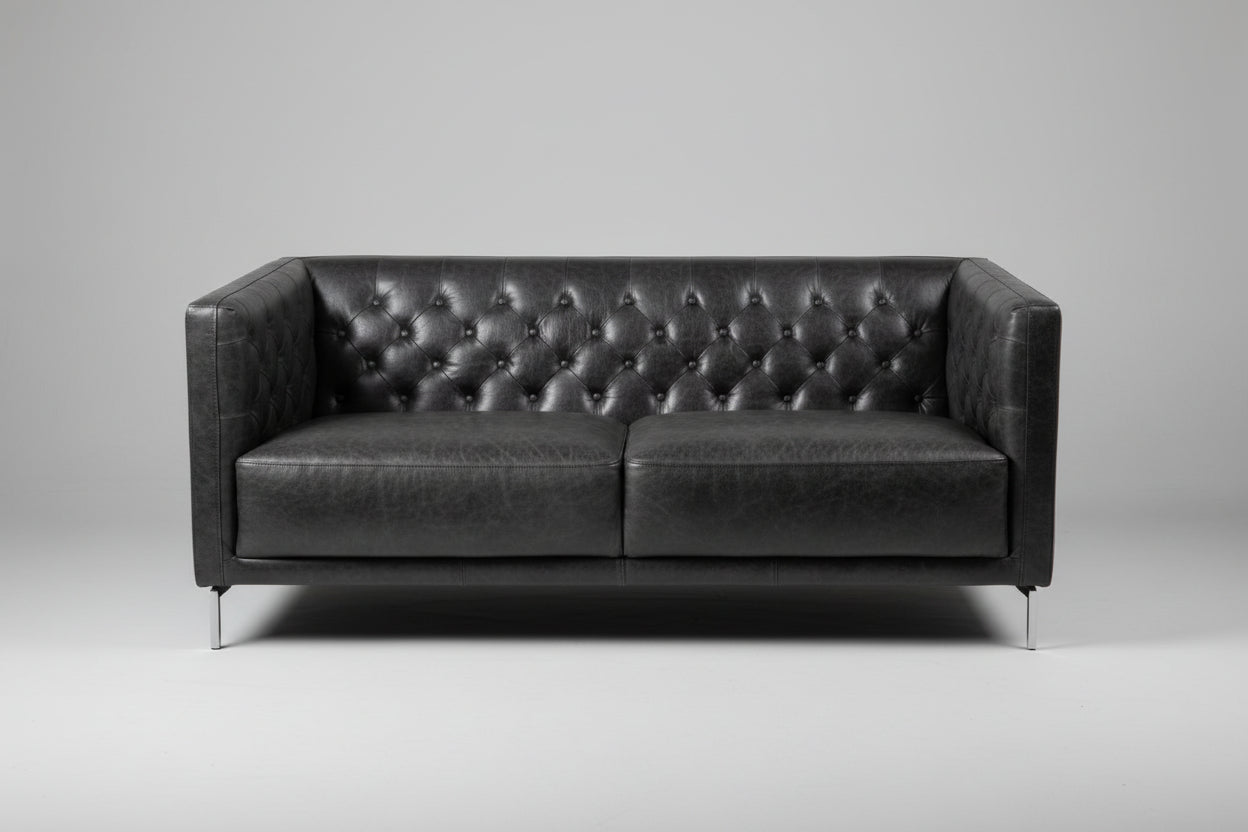 Cb2 Tufted Leather Small Sofa
