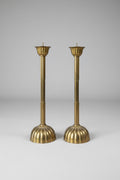Antique Japanese Meiji Tall Bronze Shokudai Floor Candle Holders - Set of 2