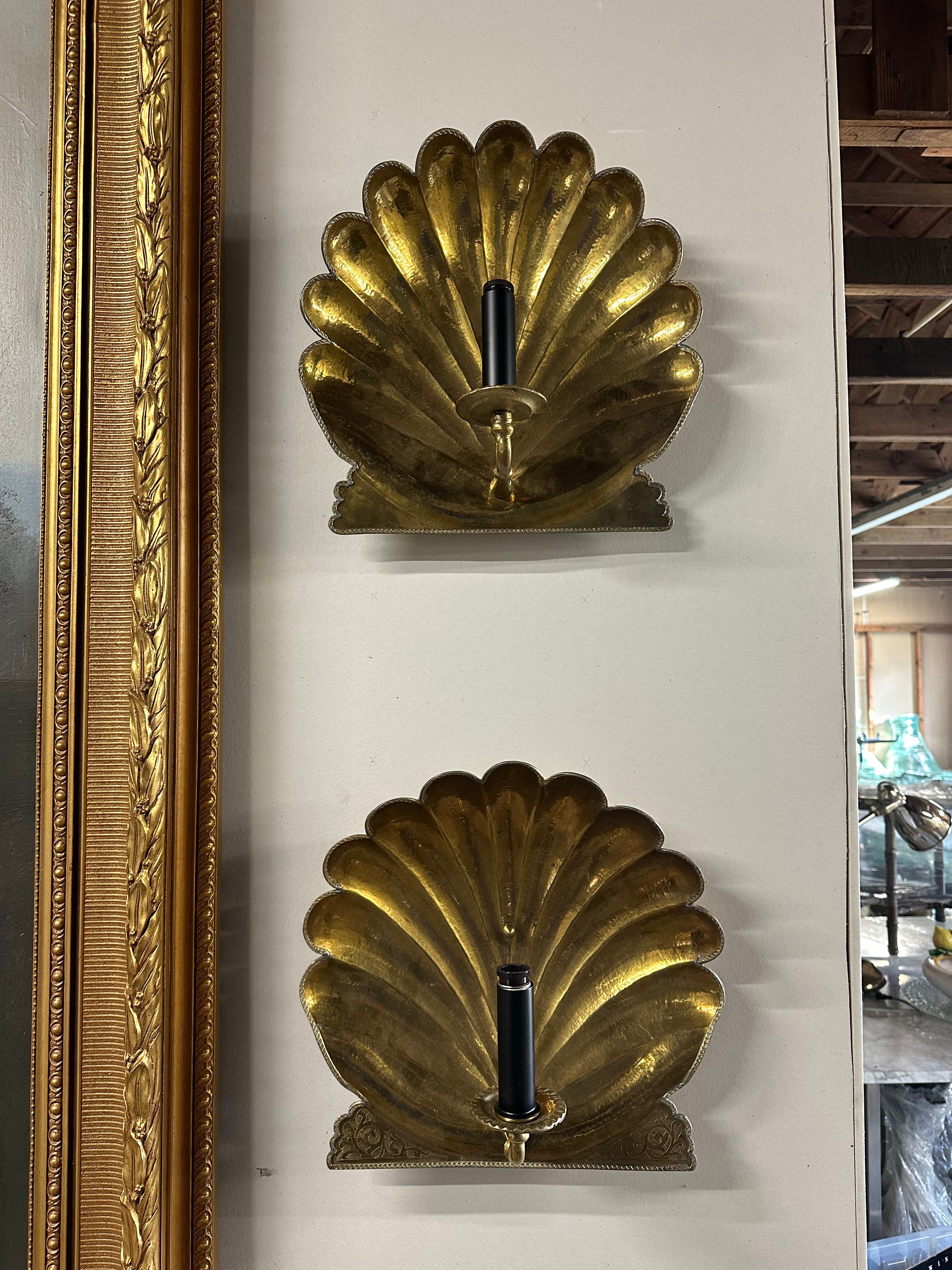 Antique Brass Shell Sconces