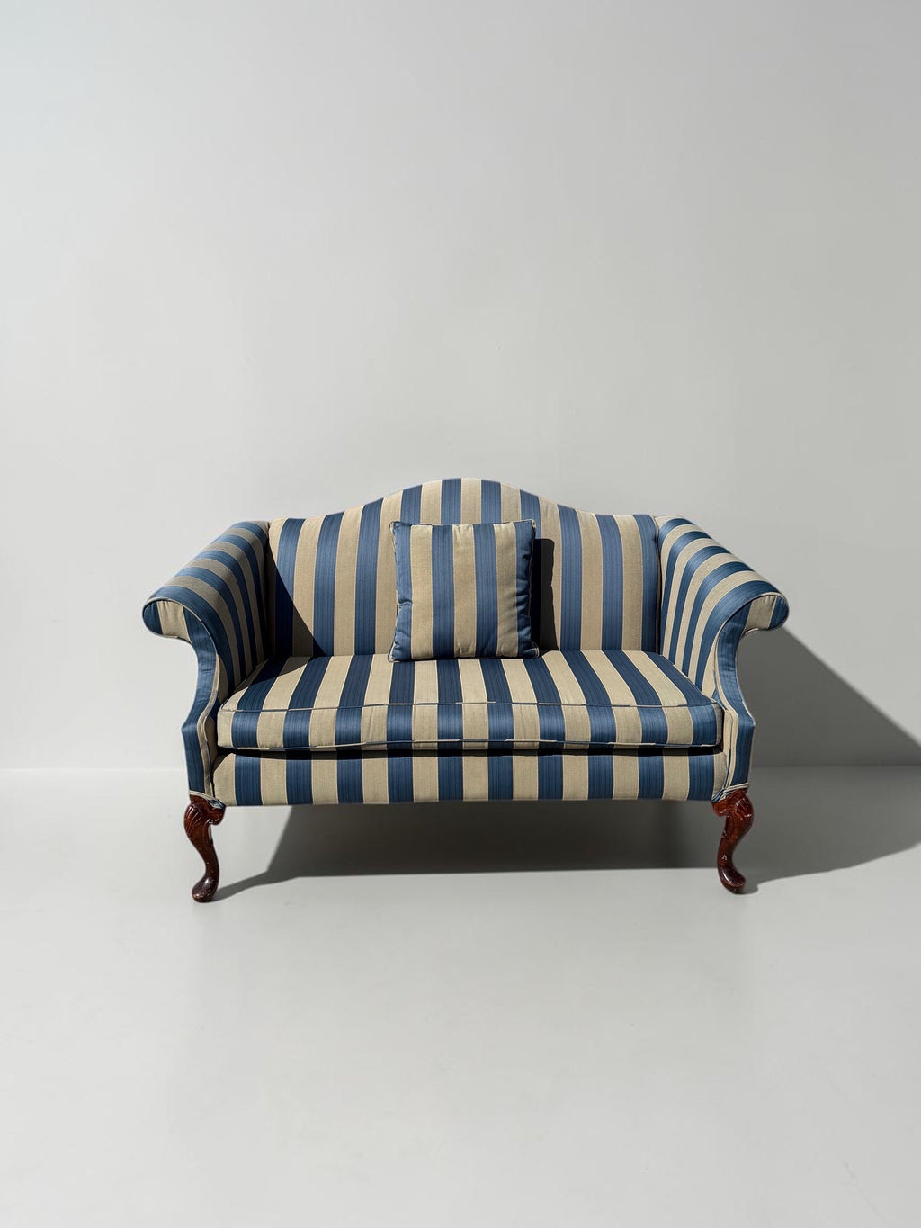Antique 56" Striped Camelback Loveseat with Cabriole Legs