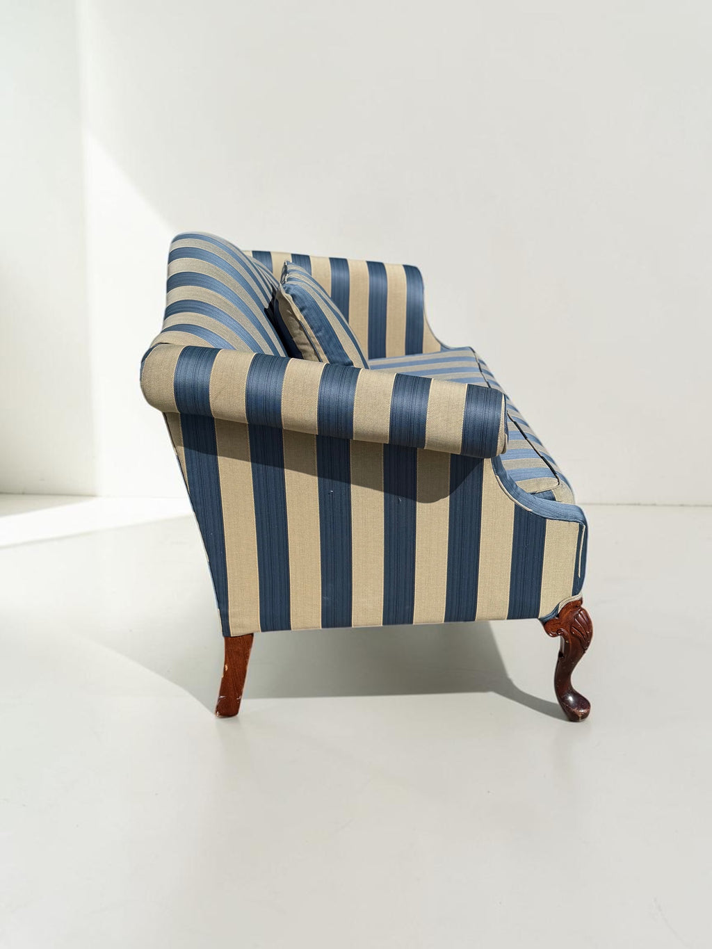 Antique 79" Striped Camelback Sofa with Cabriole Legs