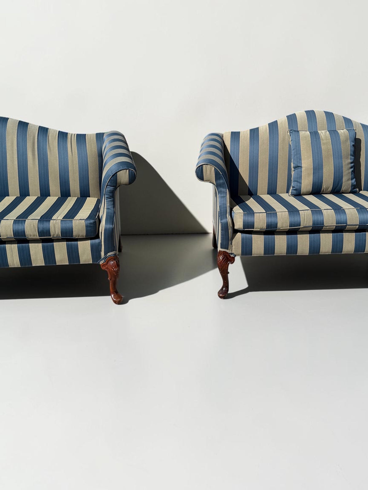 Antique 56" Striped Camelback Loveseat with Cabriole Legs