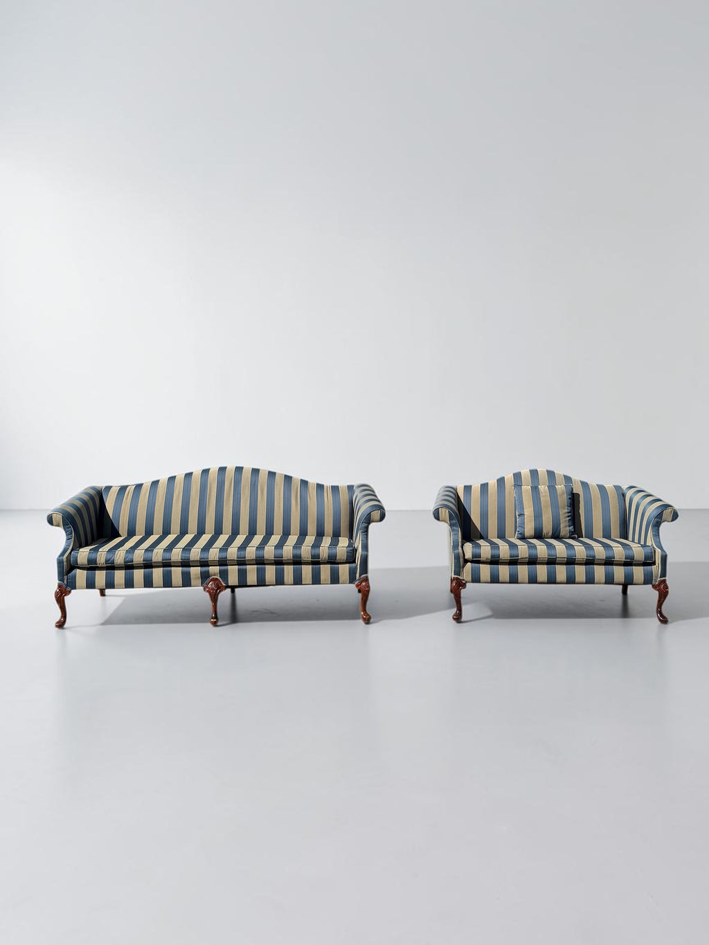 Antique 79" Striped Camelback Sofa with Cabriole Legs