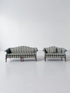 Antique 79" Striped Camelback Sofa with Cabriole Legs