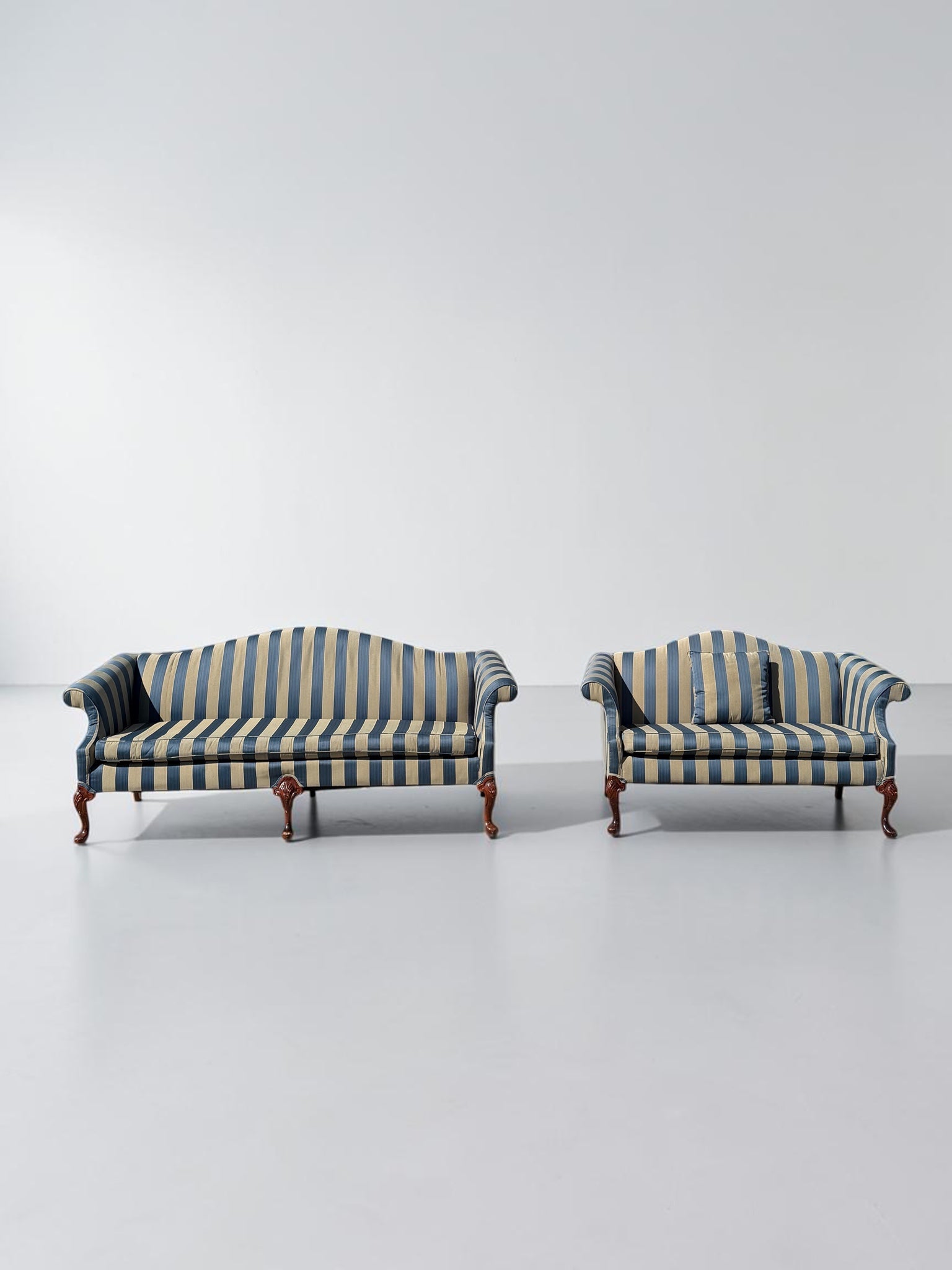 Antique 79" Striped Camelback Sofa with Cabriole Legs