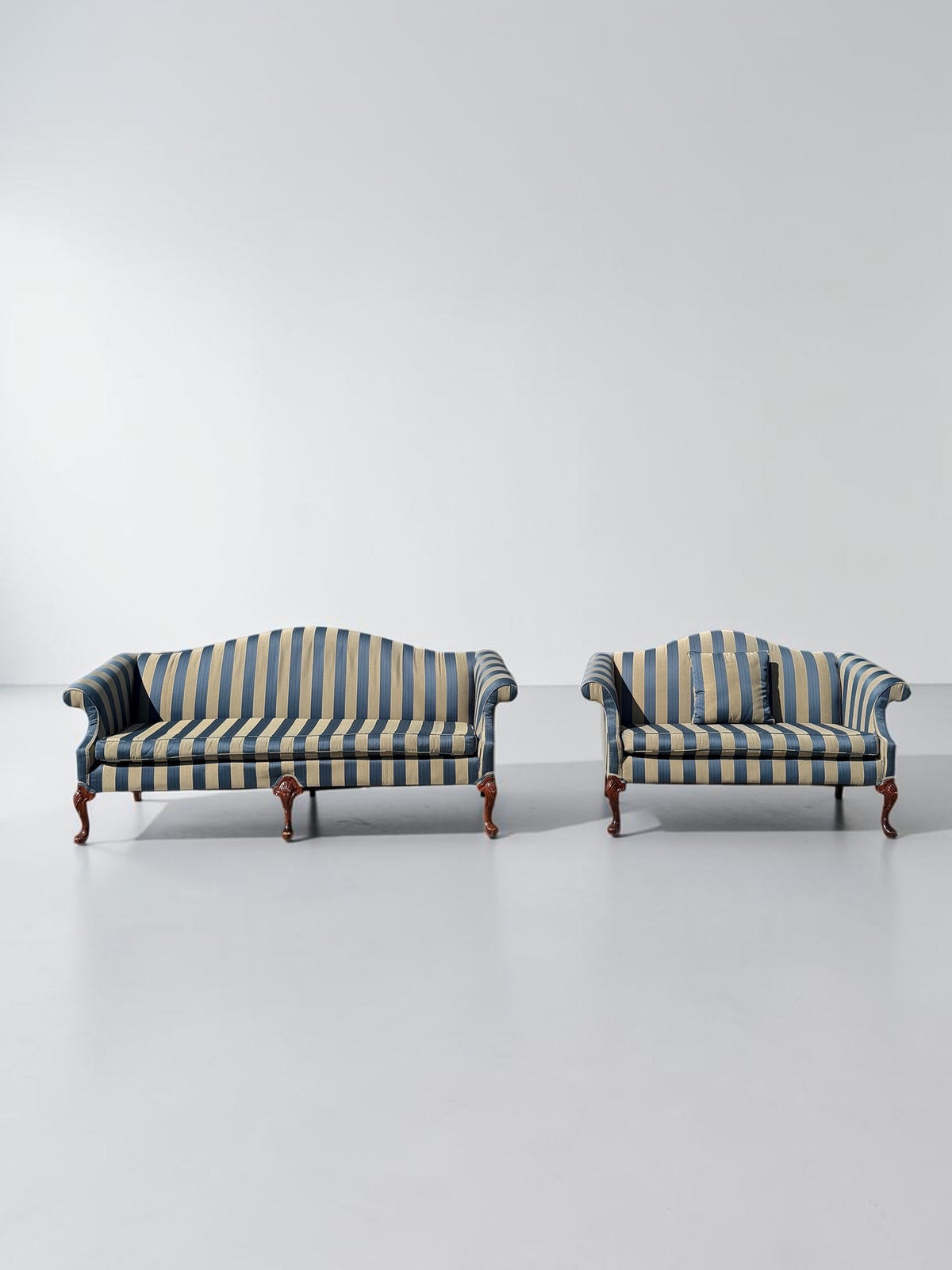 Antique 56" Striped Camelback Loveseat with Cabriole Legs