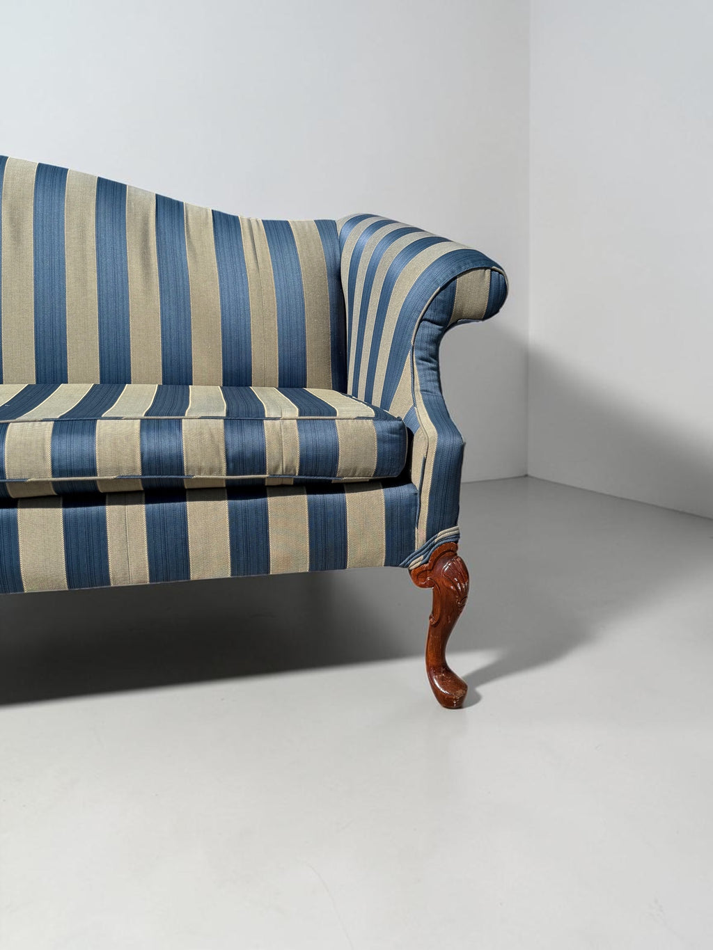 Antique 79" Striped Camelback Sofa with Cabriole Legs