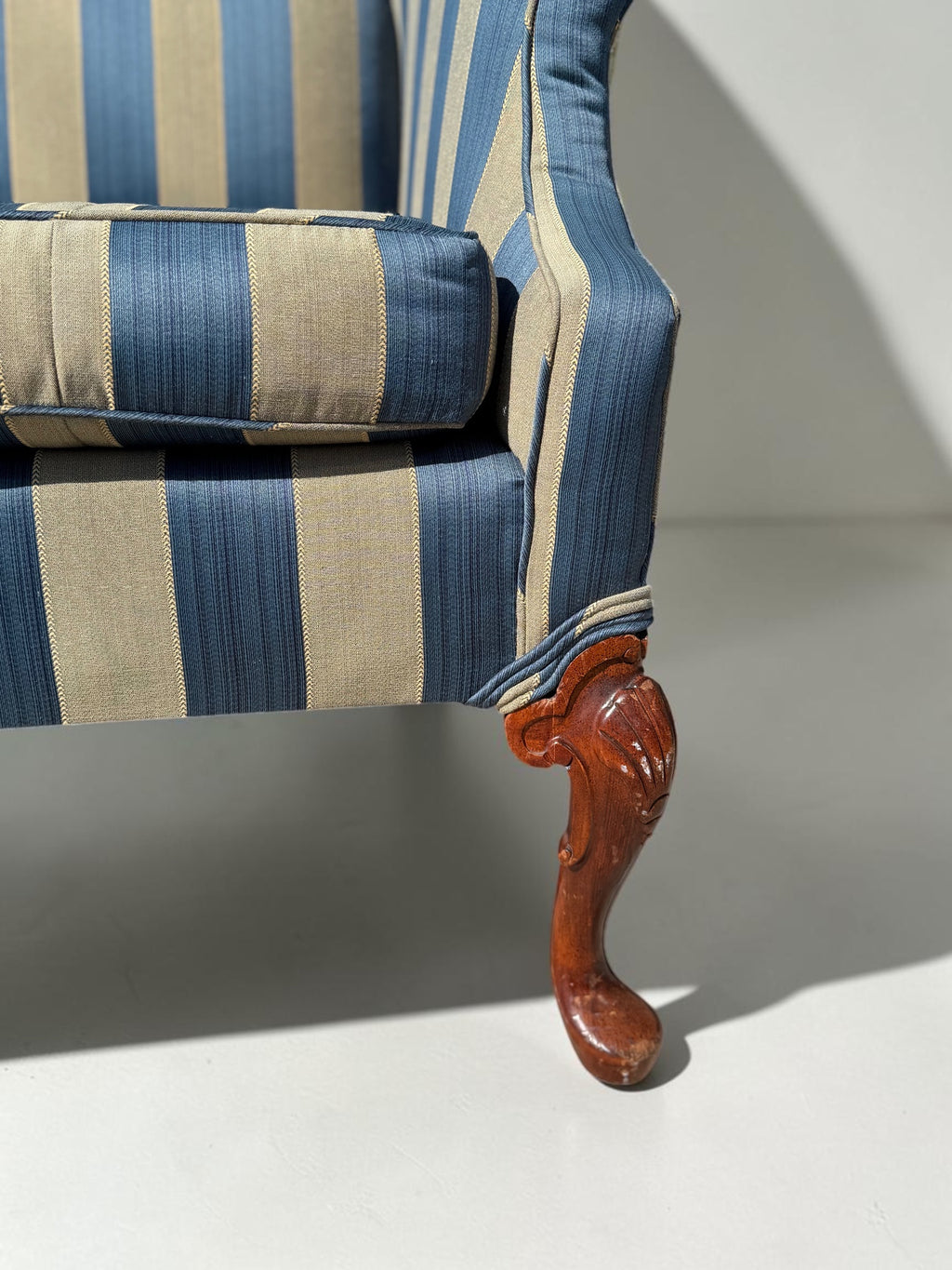 Antique 79" Striped Camelback Sofa with Cabriole Legs