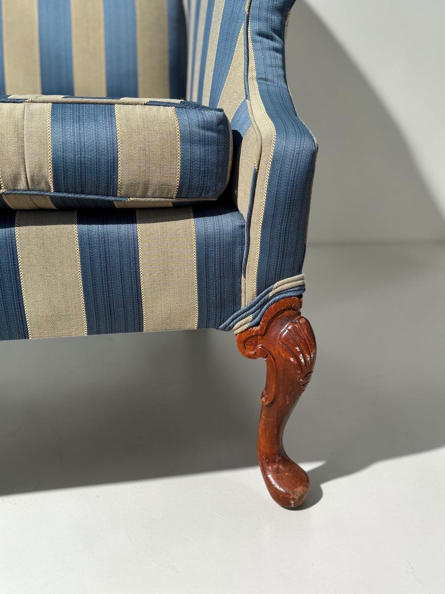Antique 79" Striped Camelback Sofa with Cabriole Legs