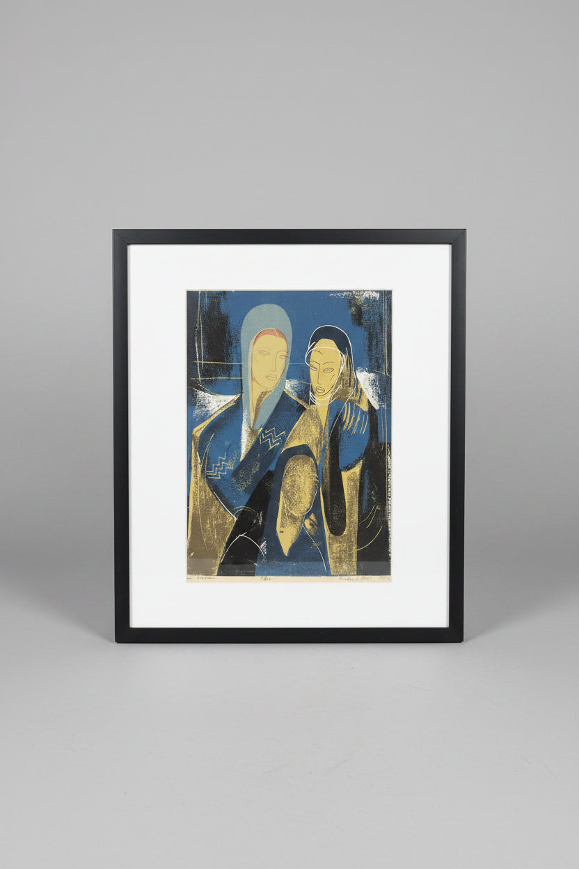 Signed 1953 print titled "Three Women" by artist Richard Kent