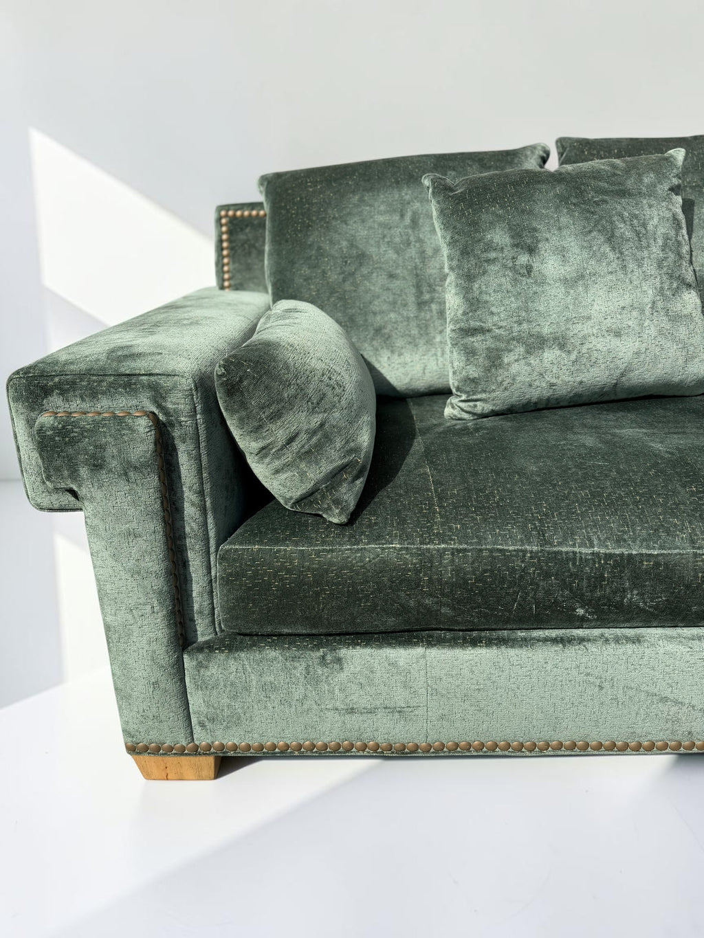Custom Green Velvet Sofa by Taylor King