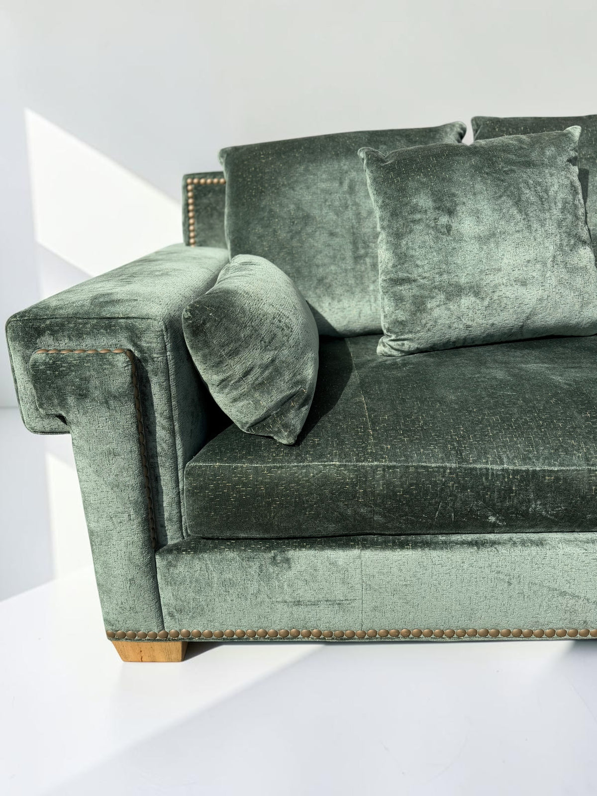 Custom Green Velvet Sofa by Taylor King