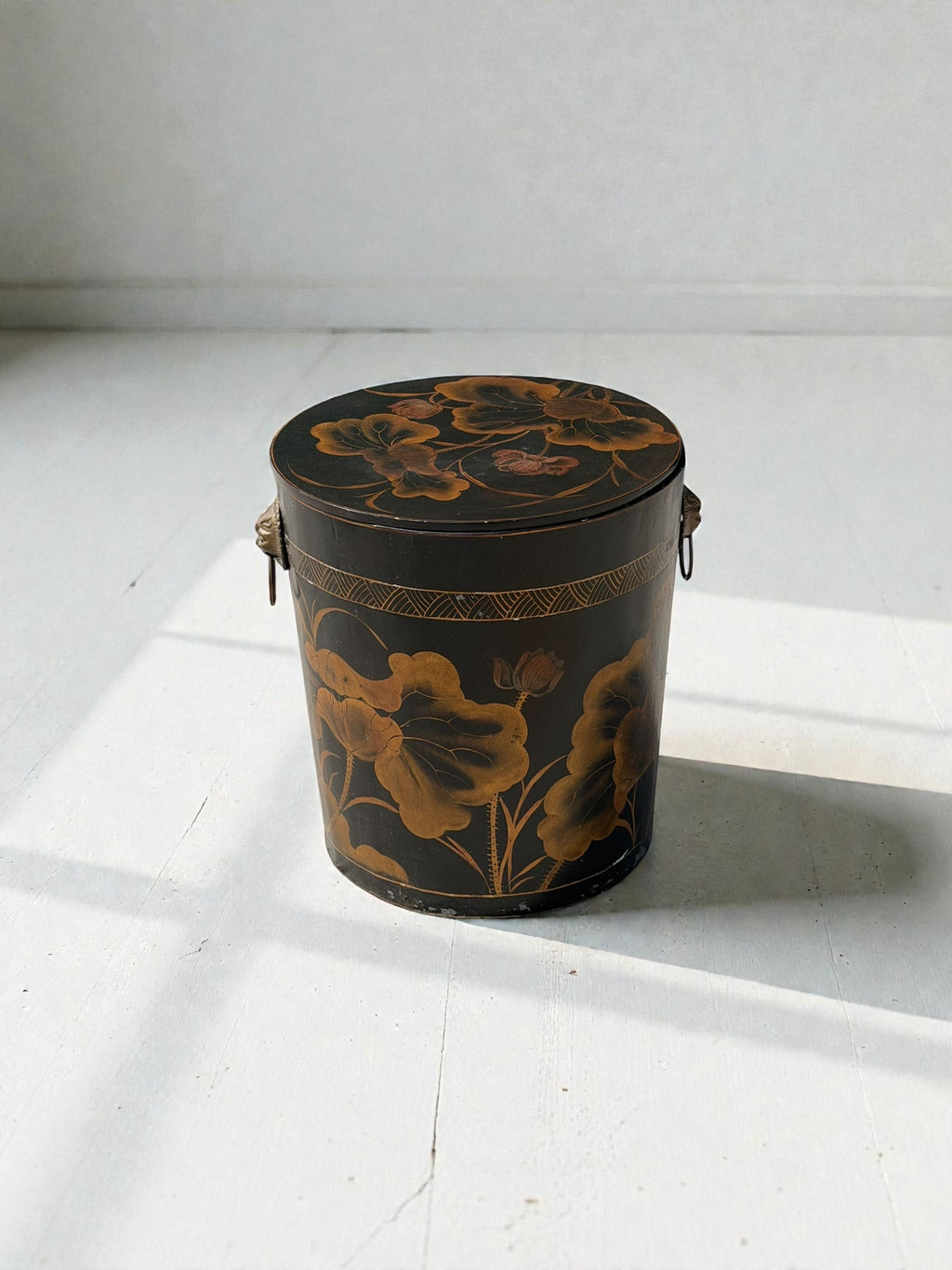 Vintage Lacquered Accent Table/Storage Drum