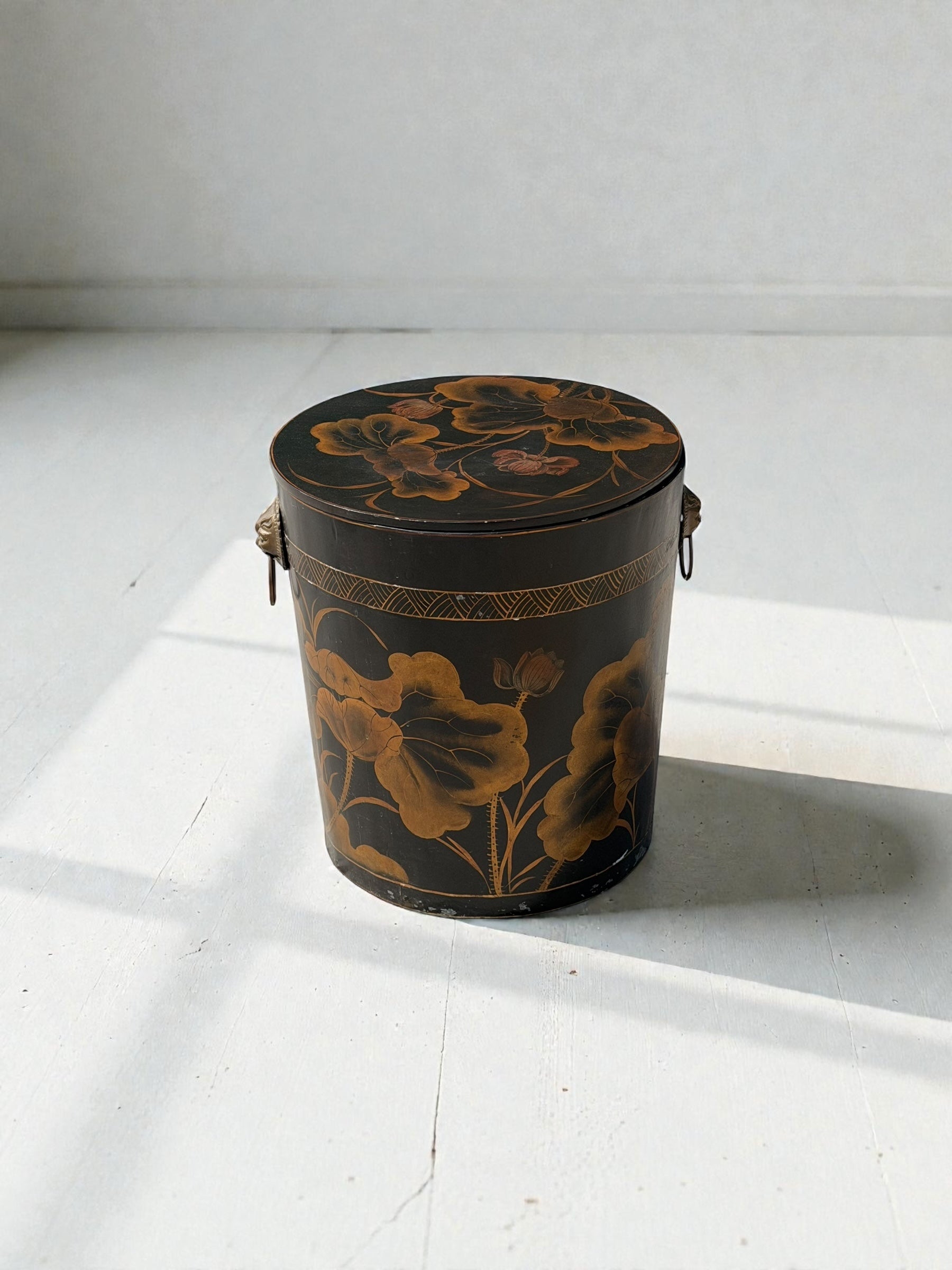 Vintage Lacquered Accent Table/Storage Drum
