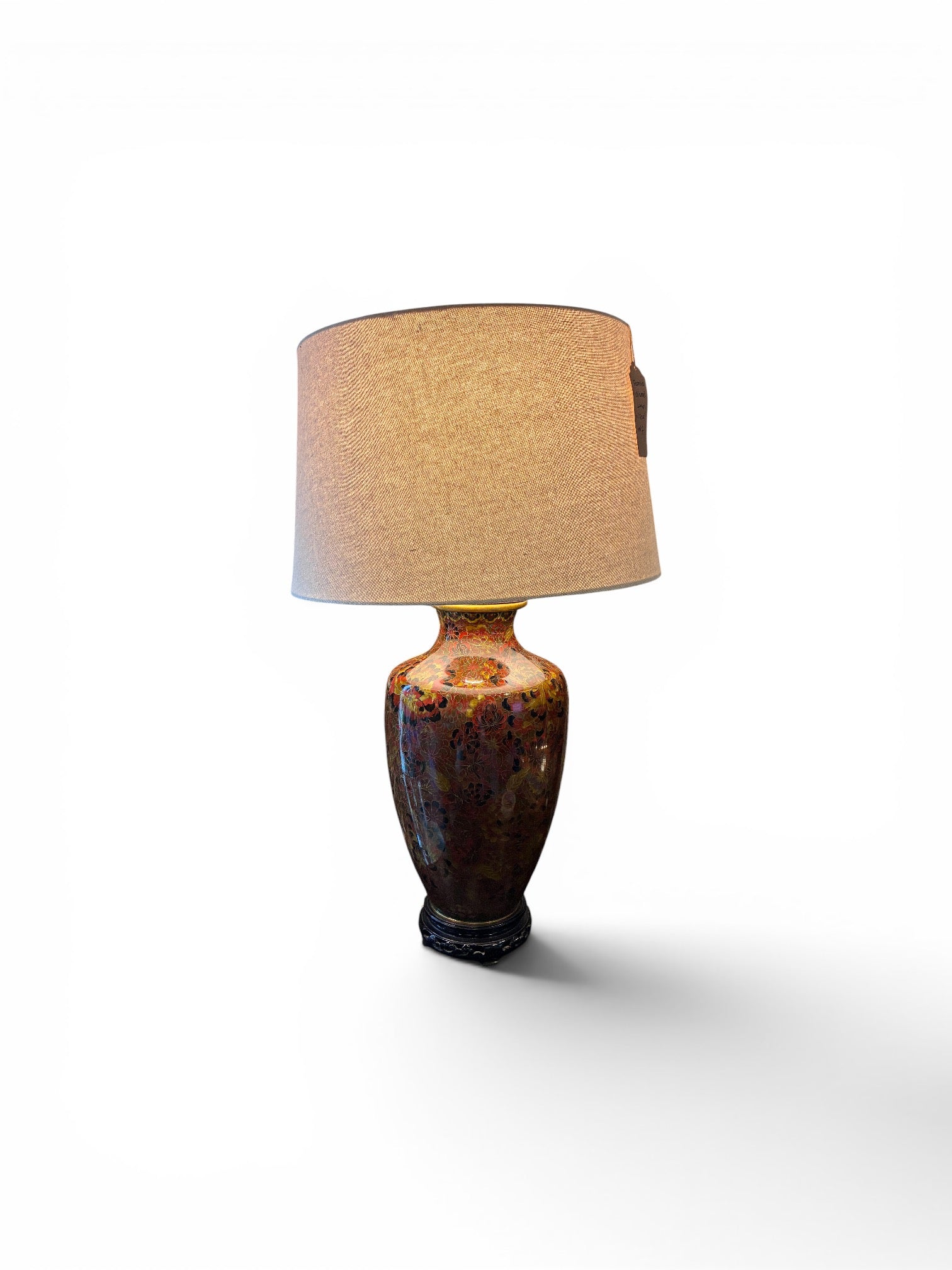 Enameled Cloisonné Lamp with Floral Motif on Brass 28"H