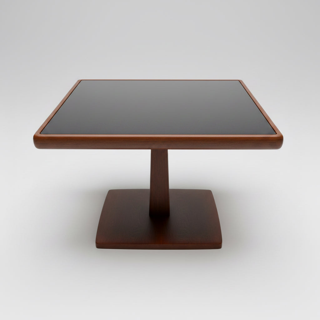 Jens Risom Smoked Glass & Walnut Side Tables.  20 x 20 x 16