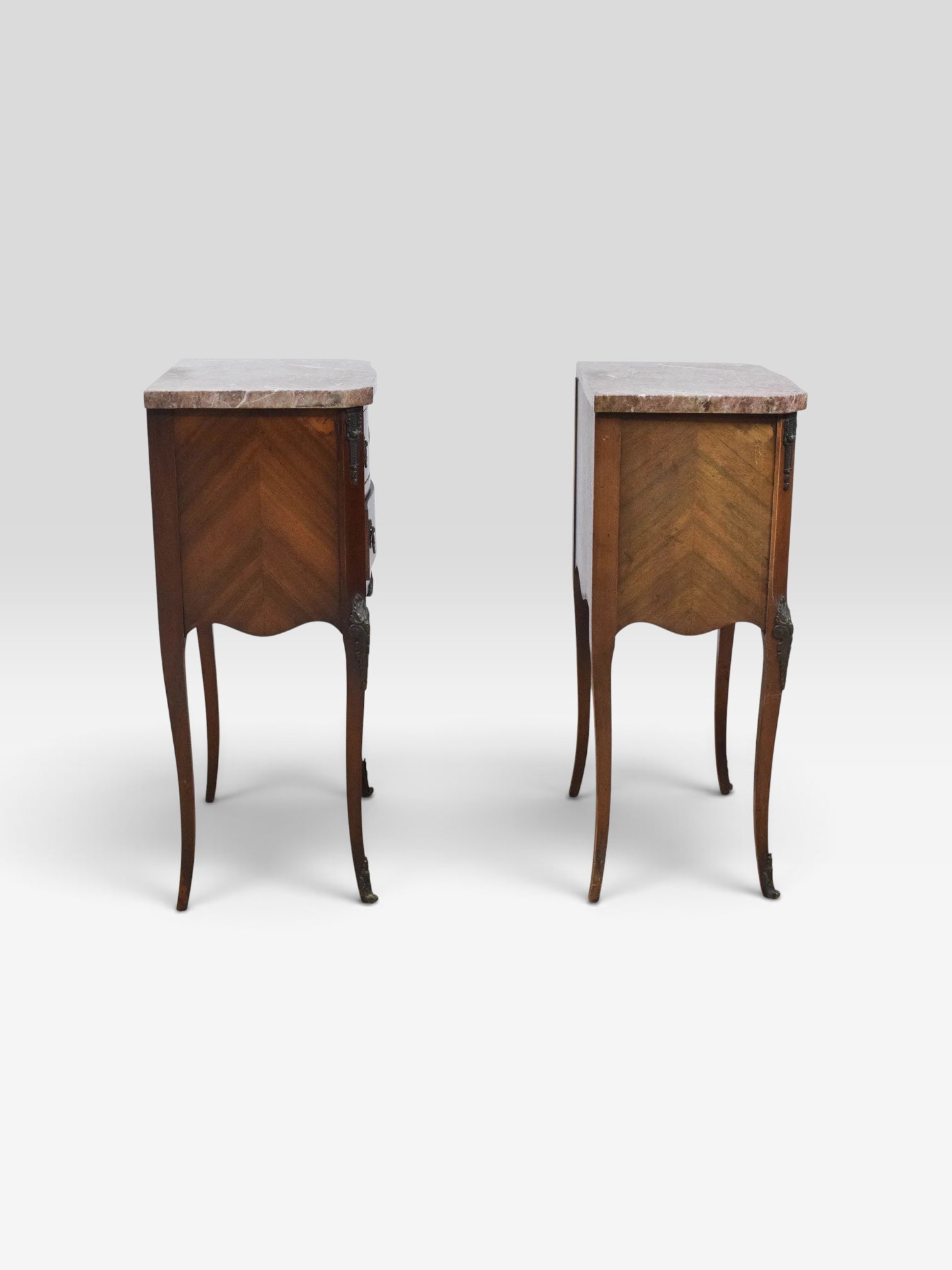 Pair of Antique Marble-Top Parquetry Side Tables