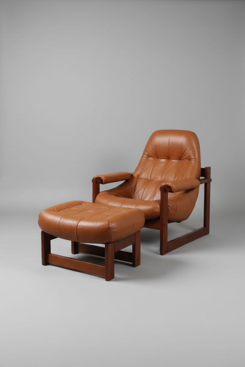 Percival Lafer Brazilian Modern MP-163 “Earth” lounge chair with matching ottoman