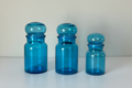 Set of 3 Belgium Blue Apothocary Jars c. 1960