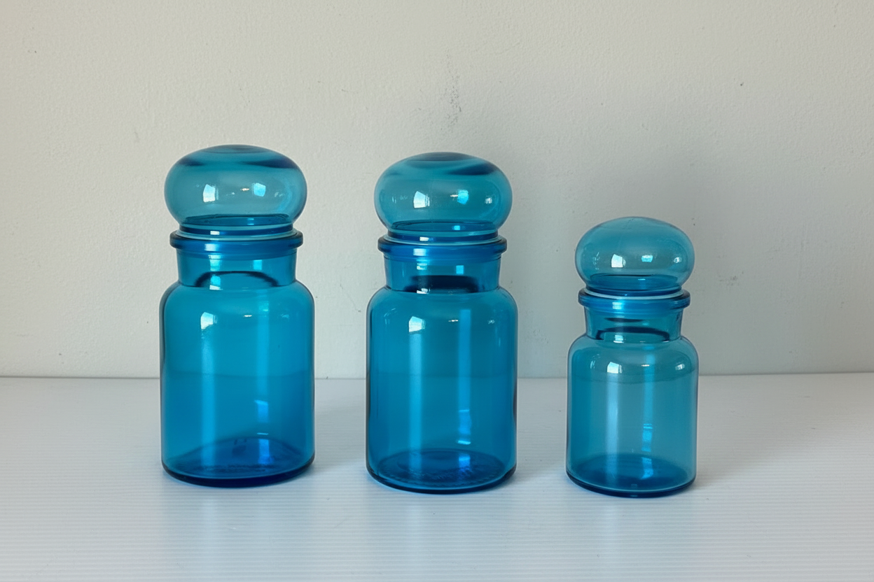 Set of 3 Belgium Blue Apothocary Jars c. 1960