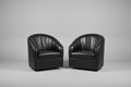 Vintage Black Leather Swivel Chairs two available