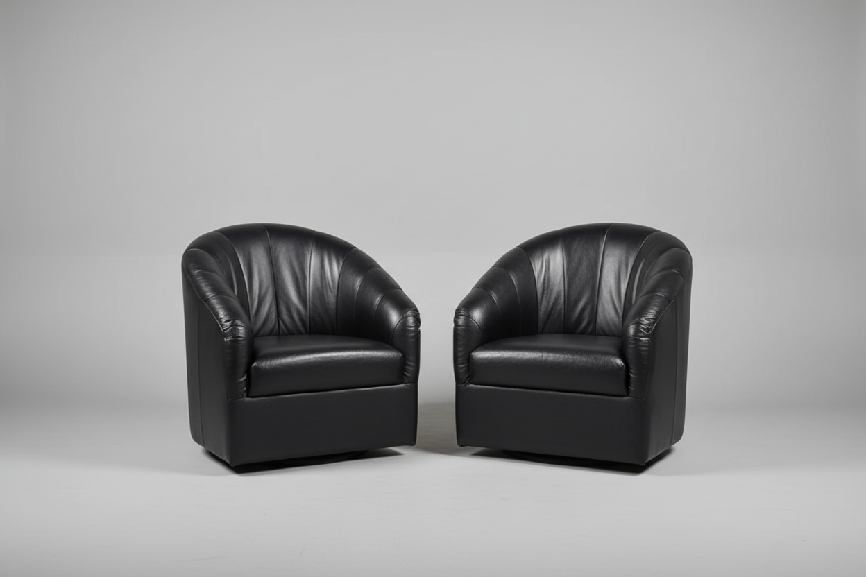 Vintage Black Leather Swivel Chairs two available