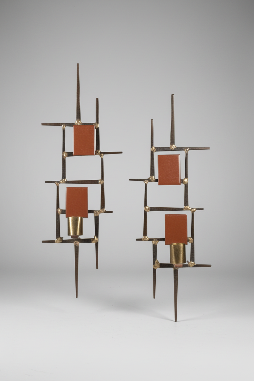 Brutalist MCM Candle Sconces- Pair