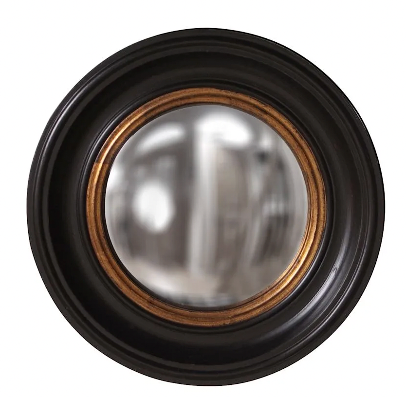 Black Round Vintage Mirror with Gold Trim