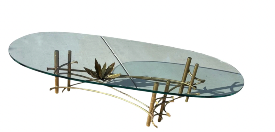 Brutalist Lotus Metal & Glass Coffee Table
