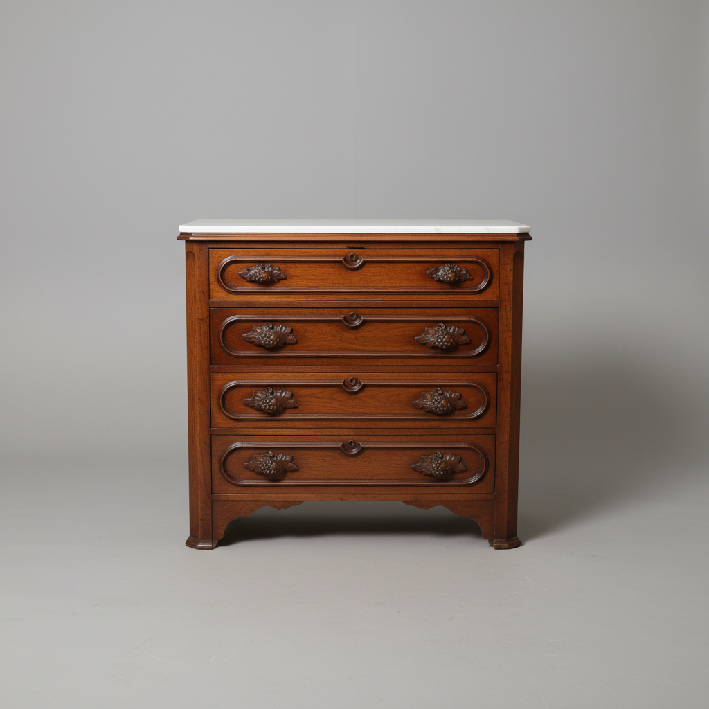 Vintage wood Chest of drawers with carved wood acorn pulls