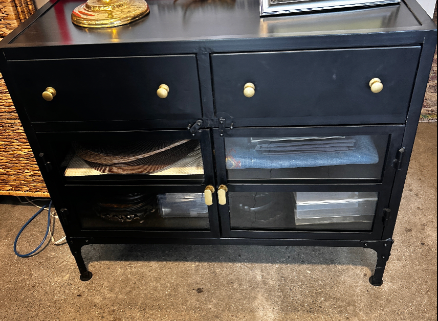 Metal Cabinet with 2 Drawers and Glass Doors