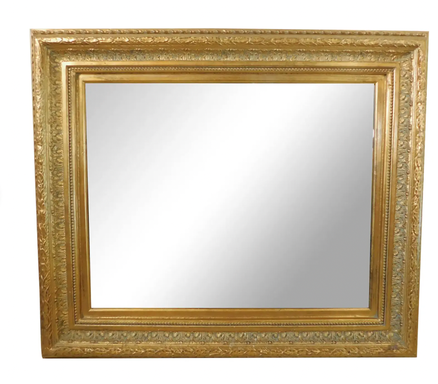 Vintage Mirror 5' x 7' Gold and Black Wood Frame. Floral Details