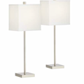 Vintage Pull Chain Chrome Square Base Lamps Pair