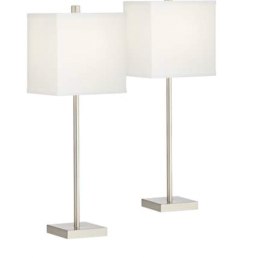 Vintage Pull Chain Chrome Square Base Lamps Pair