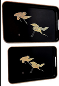 Black Lacquer Japanese Crane Trays