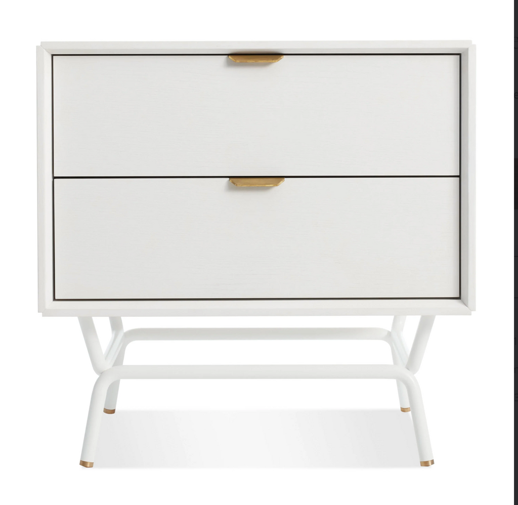 Pair of Blu Dot Dang 2-Drawer Nighstands in White and Brass