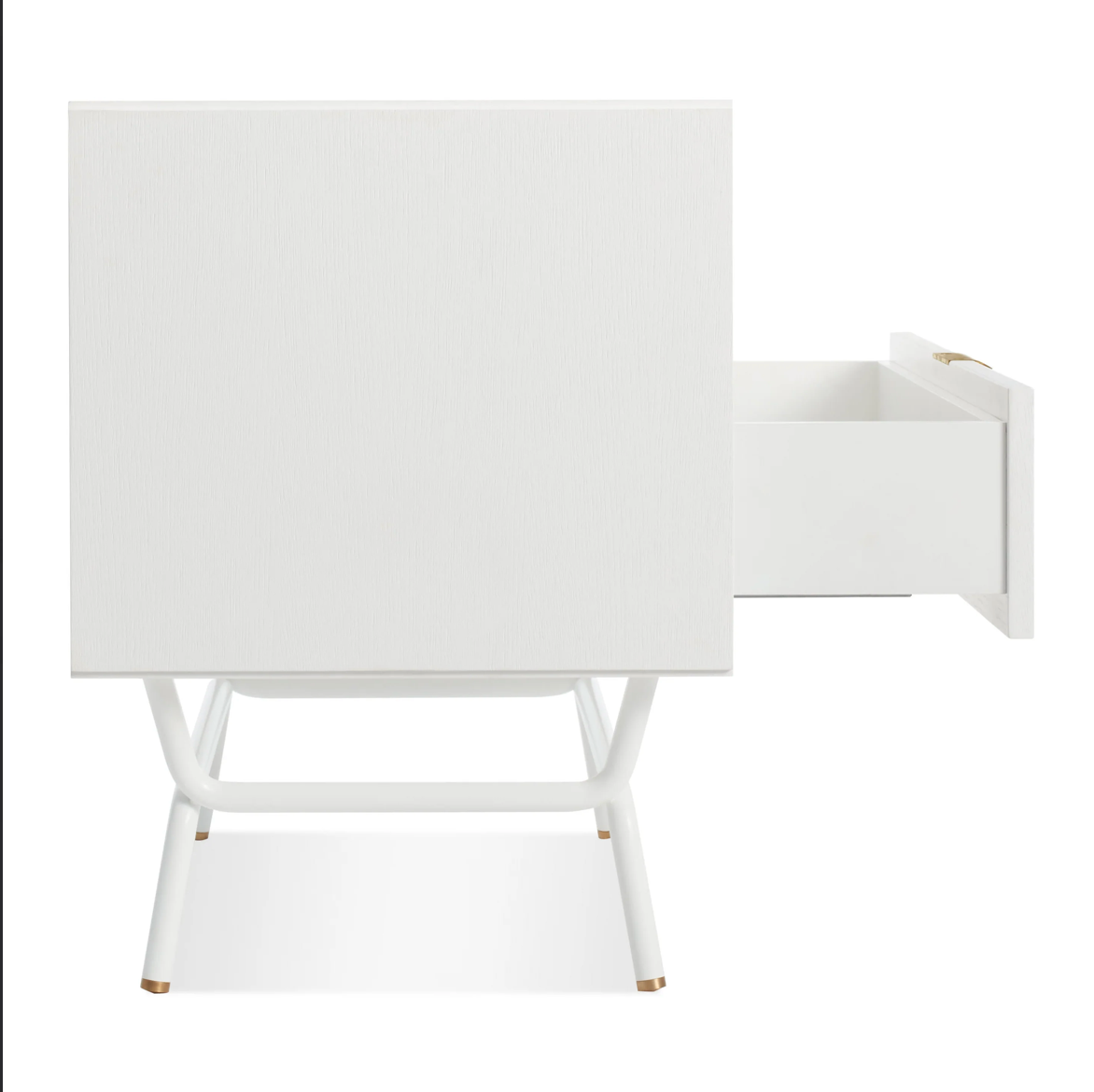 Pair of Blu Dot Dang 2-Drawer Nighstands in White and Brass