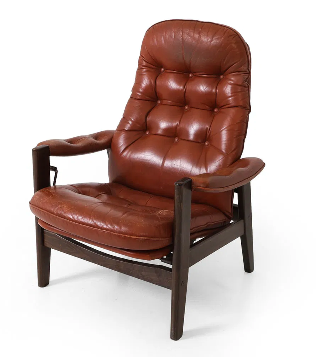 STYLE OF EKORNES LEATHER LOUNGE CHAIR C. 1970S