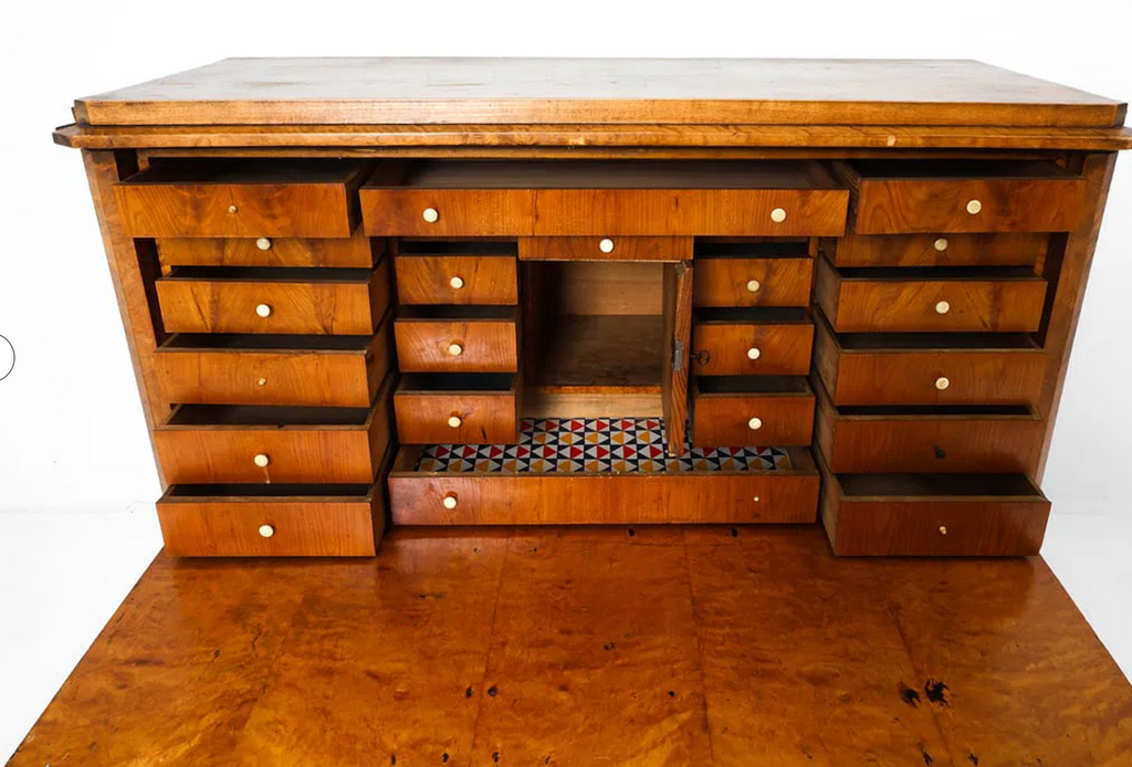 ANTIQUE 19TH C. SWEDISH BURLWOOD SECRETARY DESK