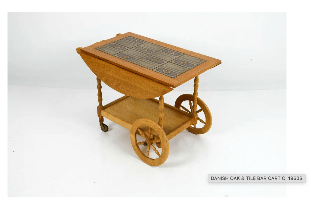 Vintage DANISH OAK & TILE BAR CART C. 1960S