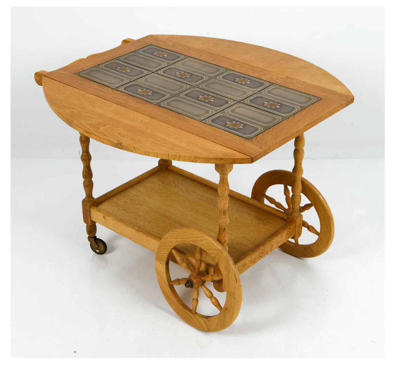 Vintage DANISH OAK & TILE BAR CART C. 1960S